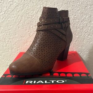 Rialto Brown Perforated Strap Ankle Bootie